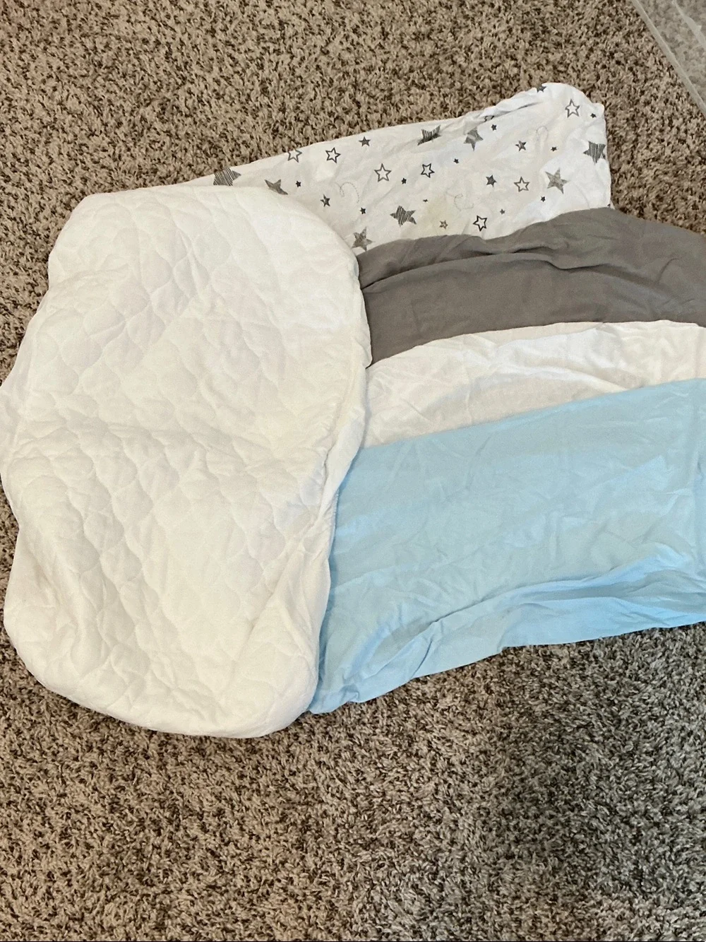 White, Grey & Light Blue Star Baby Bassinet Bedding Set